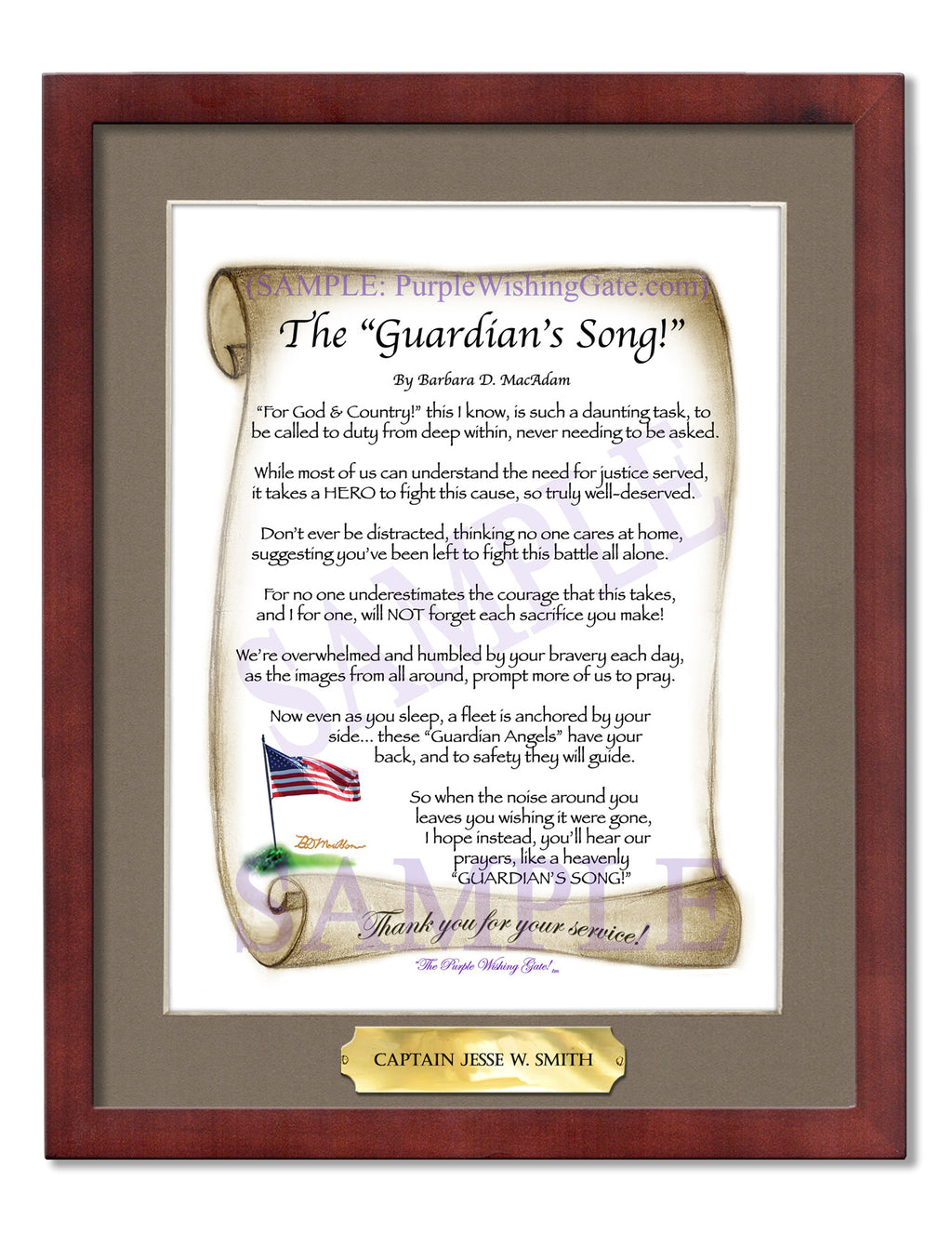 The Guardian's Song: Patriotic Scroll / 8x10 w/Nameplate / 8x10 Classic Walnut
