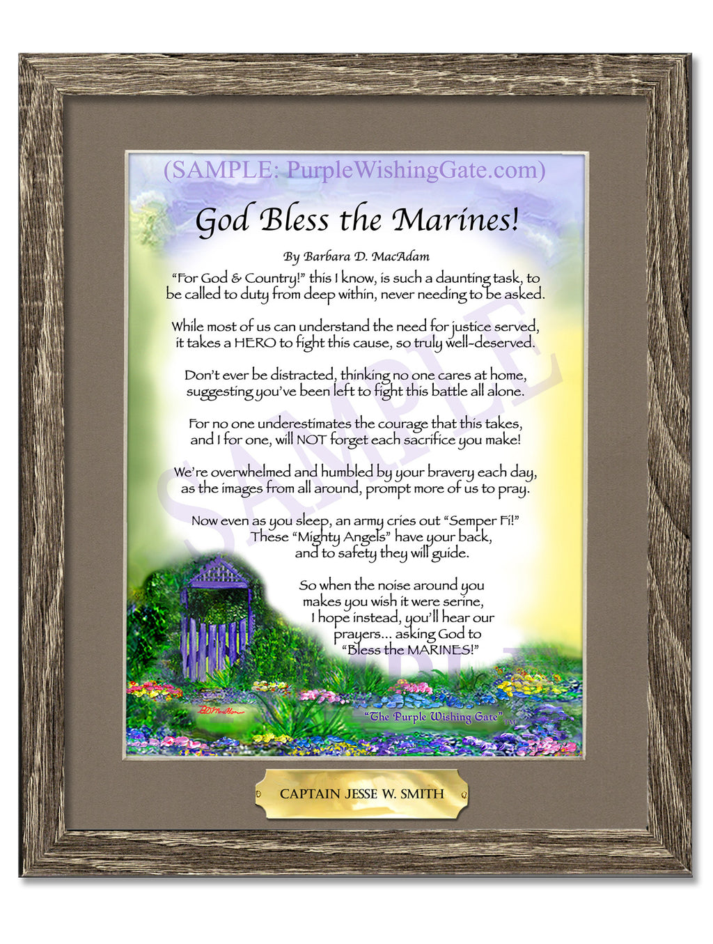 God Bless the Marines: Purple Wishing Gate / 8x10 w/Nameplate / 8x10 Birchwood
