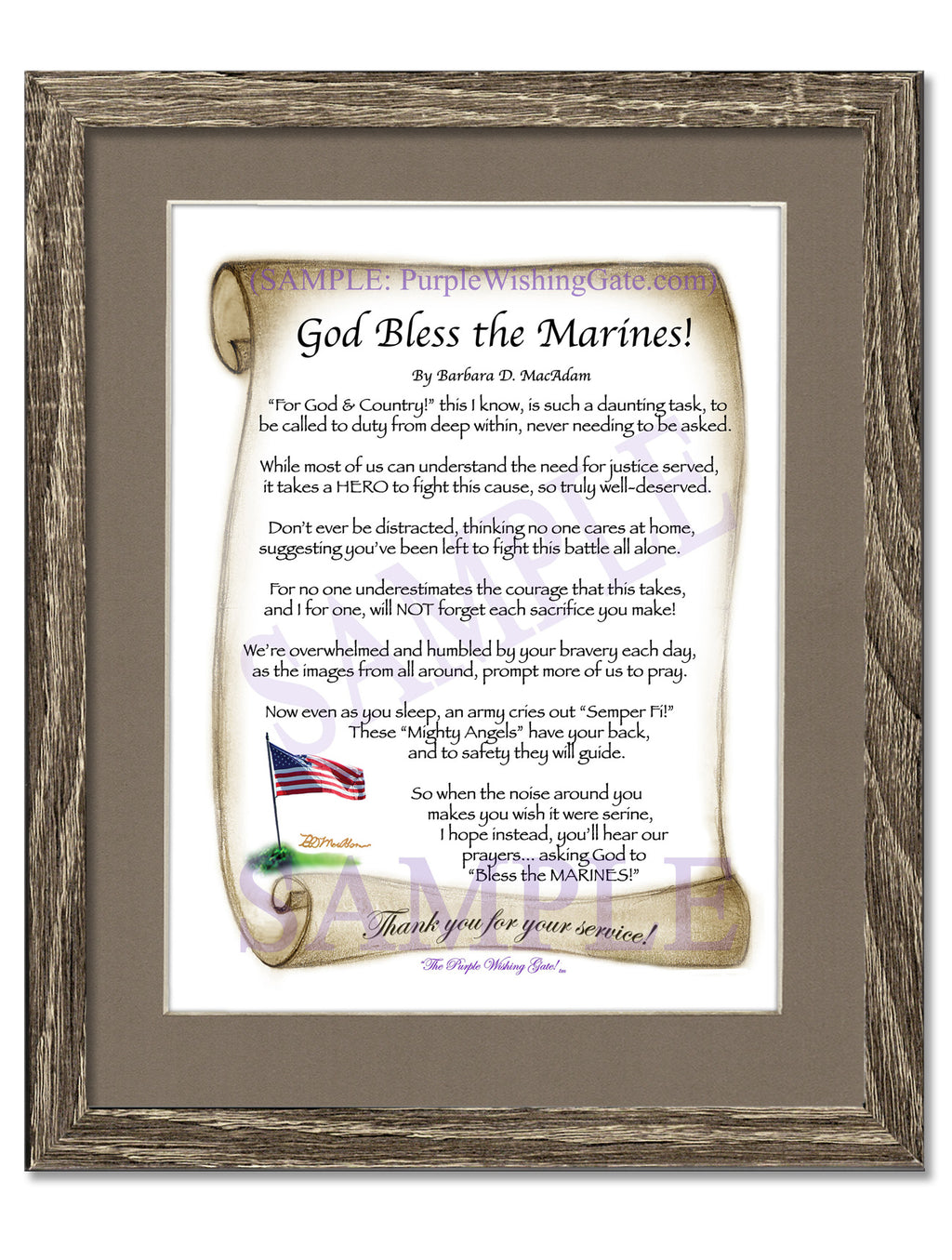 God Bless the Marines: Patriotic Scroll / 8x10 / 8x10 Birchwood
