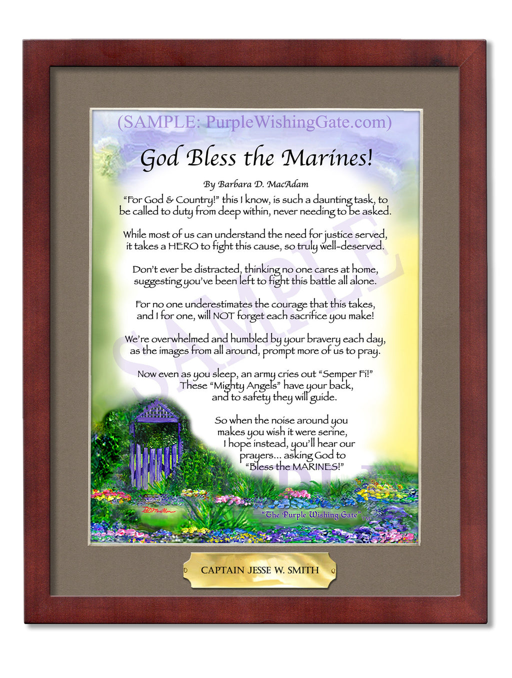 God Bless the Marines: Purple Wishing Gate / 8x10 w/Nameplate / 8x10 Classic Walnut

