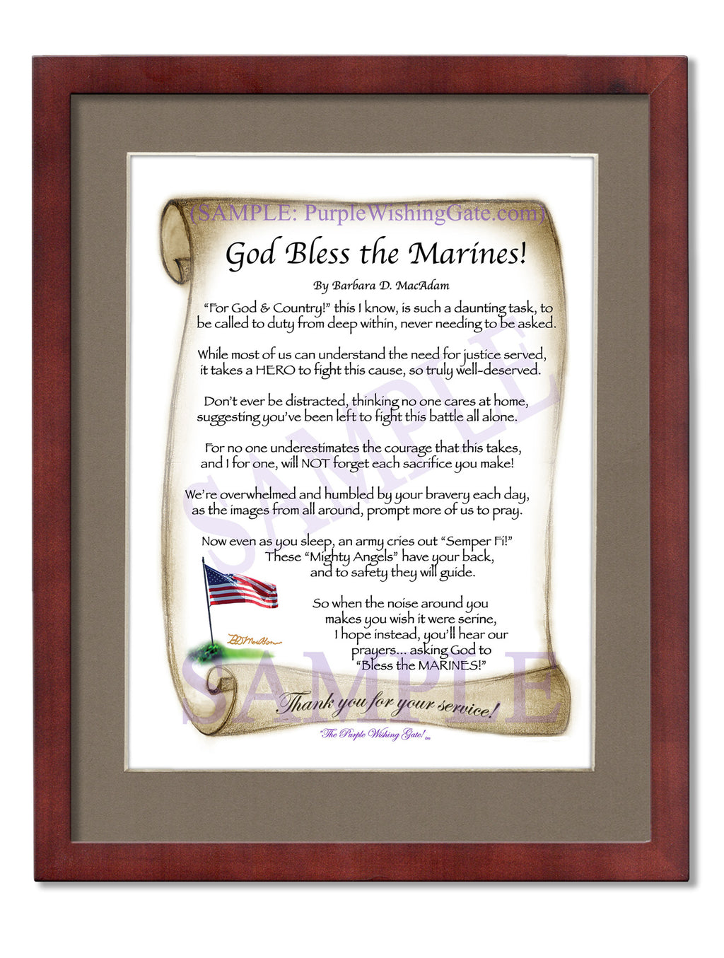God Bless the Marines: Patriotic Scroll / 8x10 / 8x10 Classic Walnut
