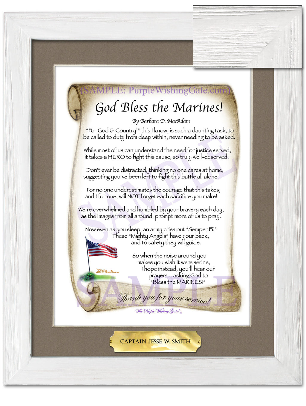 God Bless the Marines: Patriotic Scroll / 8x10 w/Nameplate / 8x10 White Wash
