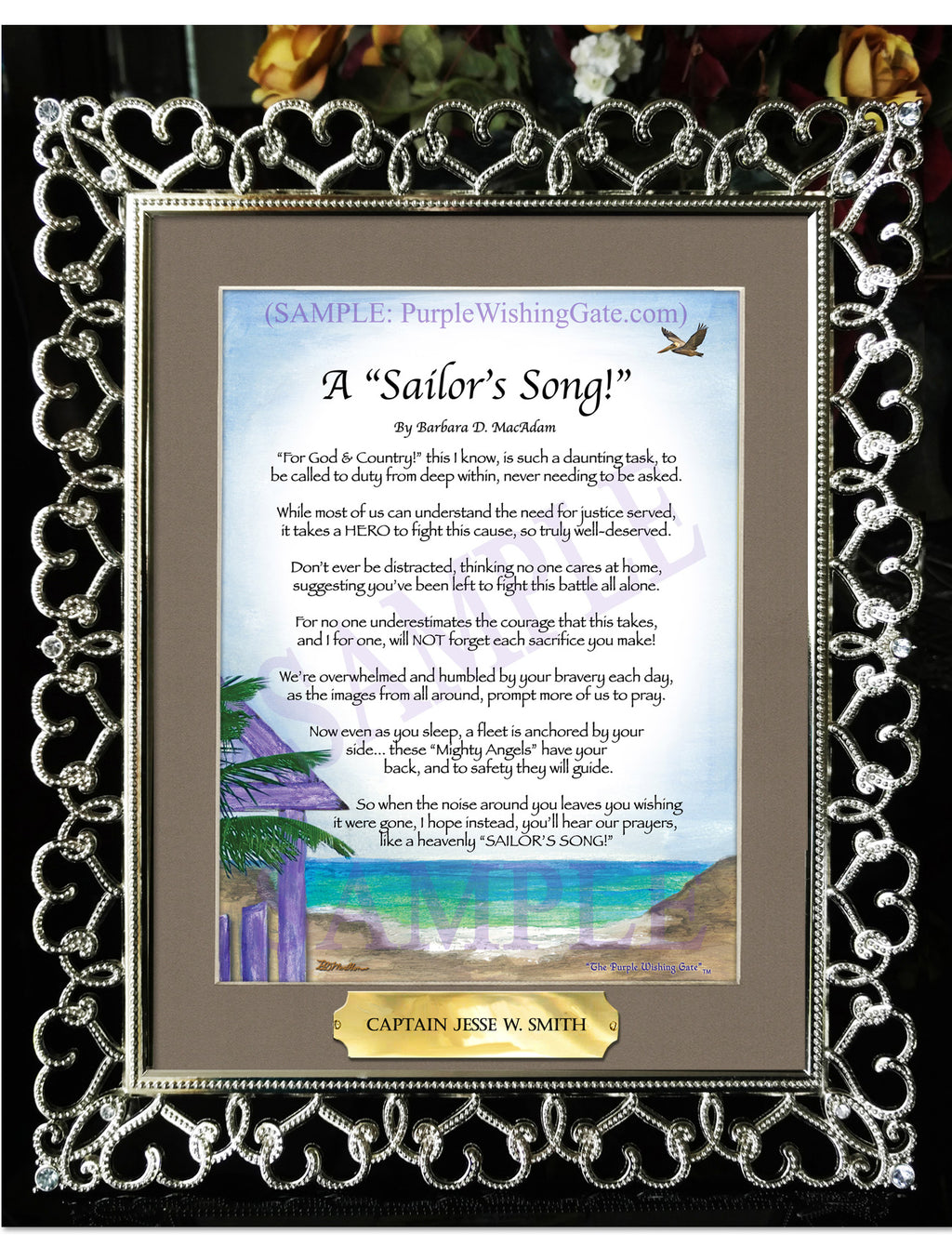 A Sailor's Song: Paradise Cove / 8x10 w/Nameplate / 8x10 Crystal-Silver Hearts
