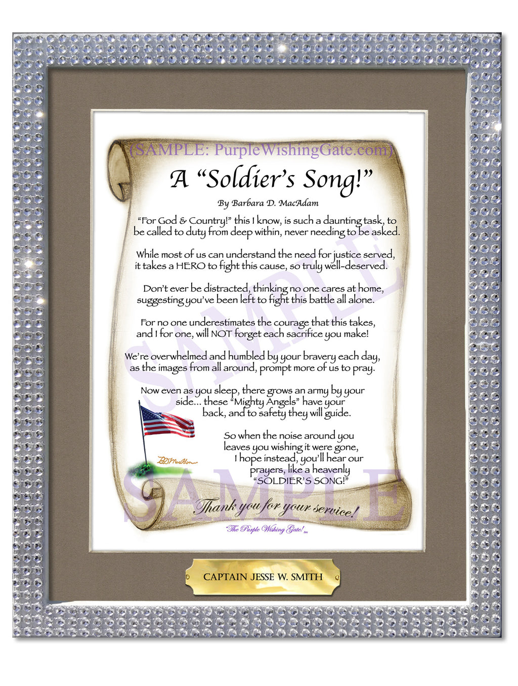 A Soldier's Song: Patriotic Scroll / 8x10 w/Nameplate / 8x10 Silver Bling
