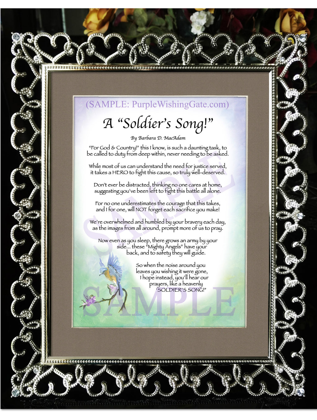 A Soldier's Song: Bluebird / 8x10 / 8x10 Crystal-Silver Hearts
