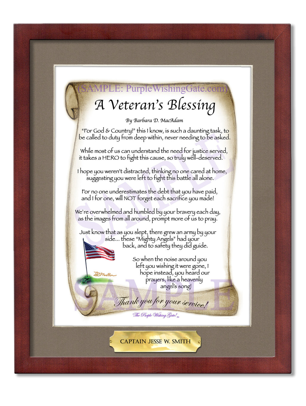 A Veteran's Blessing: Patriotic Scroll / 8x10 w/Nameplate / 8x10 Classic Walnut
