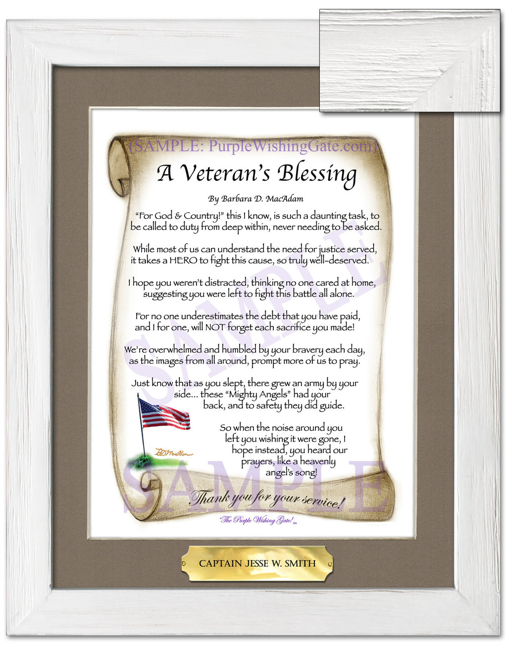 A Veteran's Blessing: Patriotic Scroll / 8x10 w/Nameplate / 8x10 White Wash
