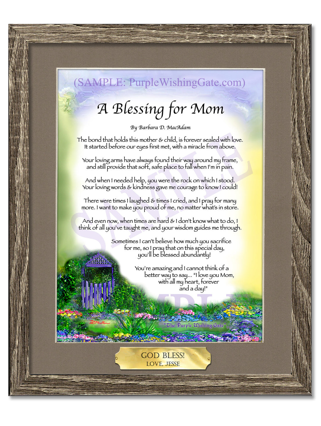 A Blessing for Mom: Purple Wishing Gate / 8x10 w/Nameplate / 8x10 Birchwood
