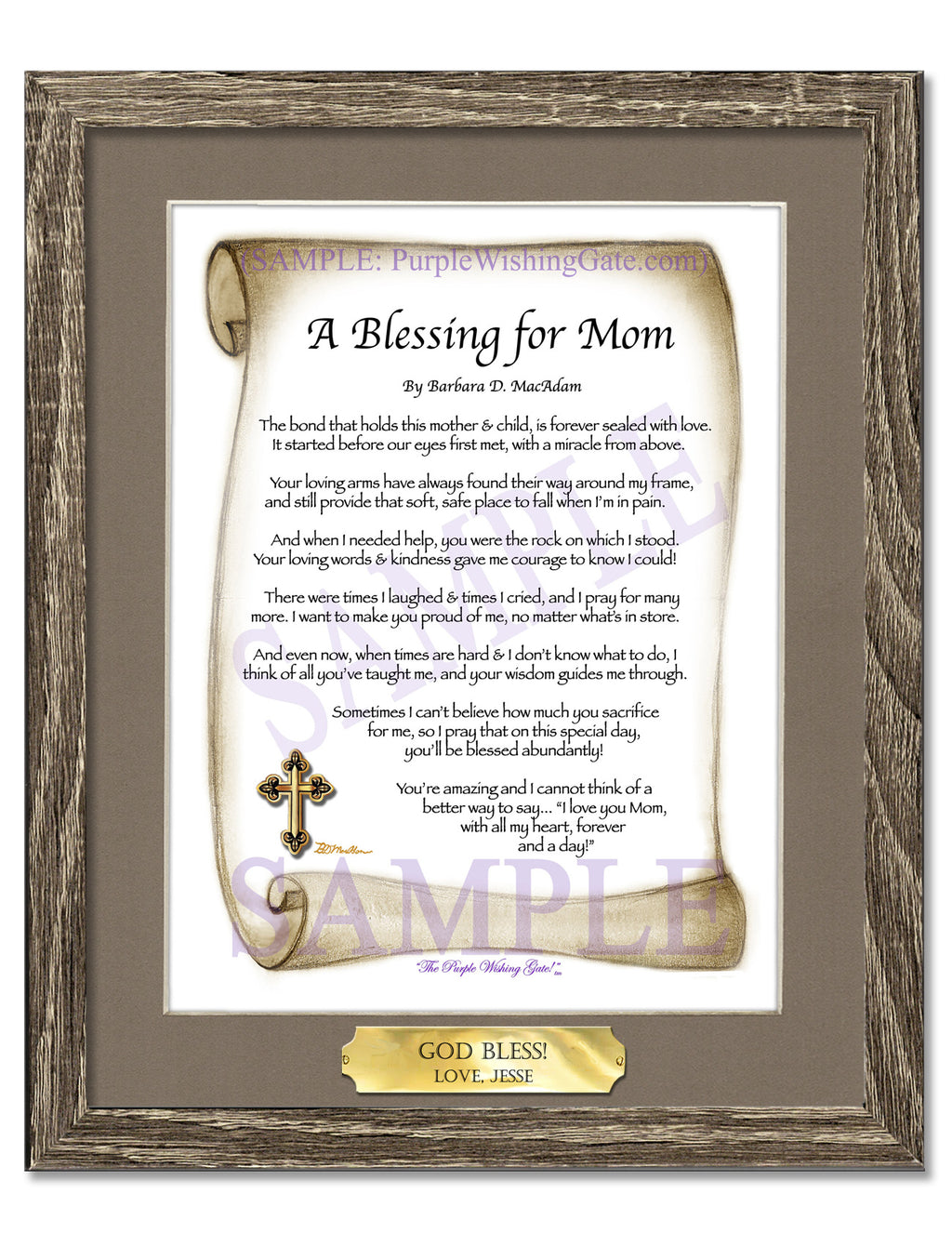 A Blessing for Mom: Sepia Scroll / 8x10 w/Nameplate / 8x10 Birchwood
