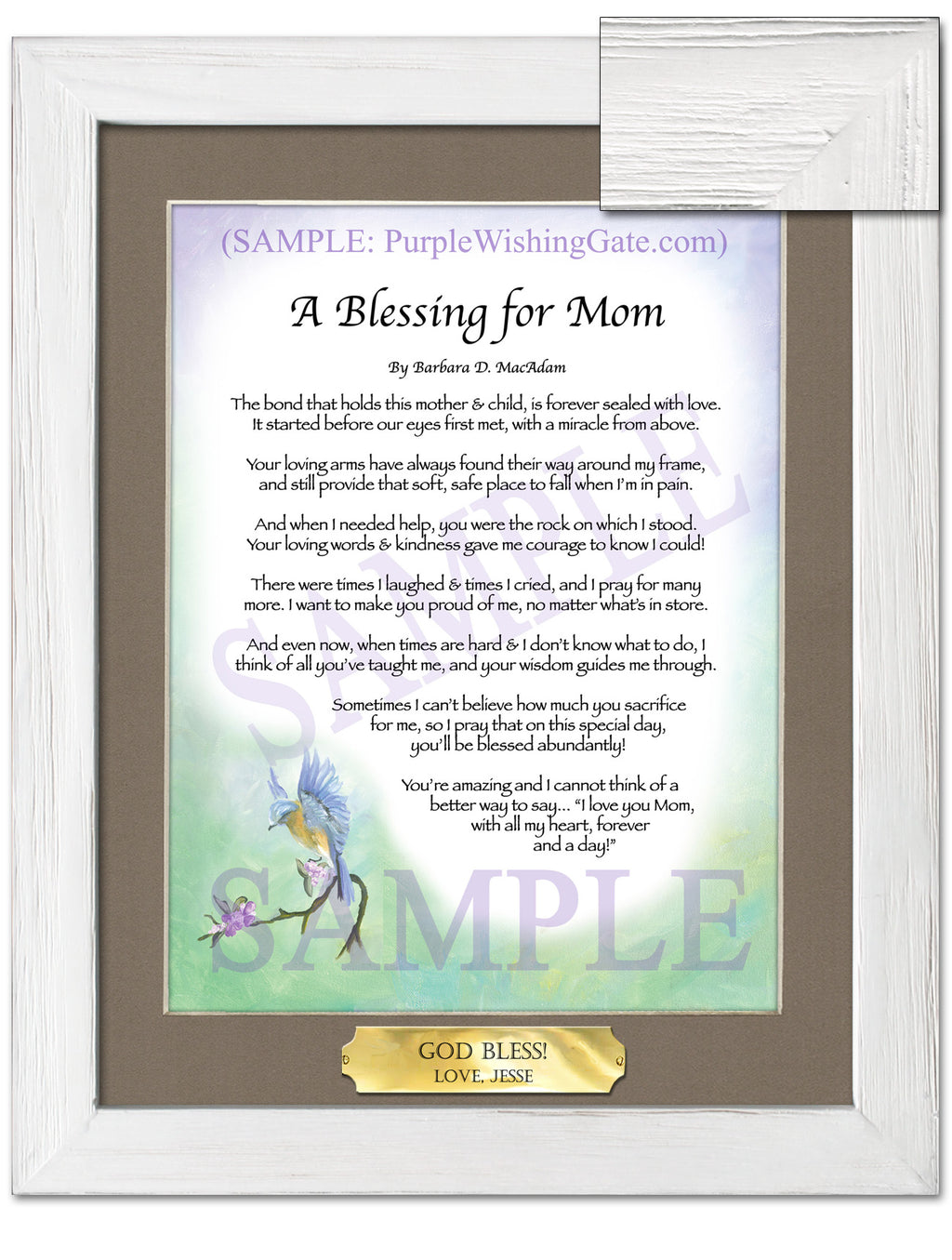 A Blessing for Mom: Bluebird / 8x10 w/Nameplate / 8x10 White Wash
