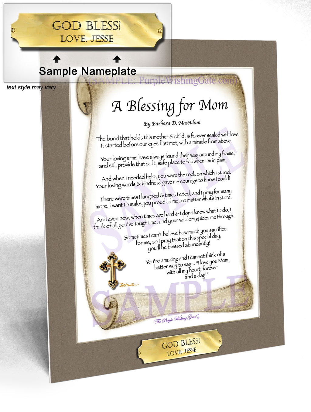 A Blessing for Mom: Sepia Scroll / 8x10 w/Nameplate
