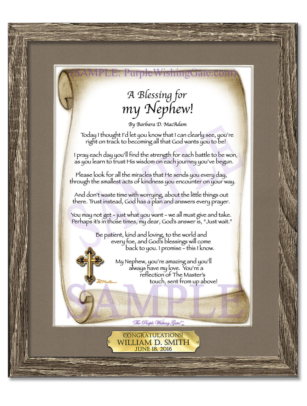 A Blessing for my Nephew (child-adult): Sepia Scroll / 8x10 w/Nameplate / 8x10 Birchwood
