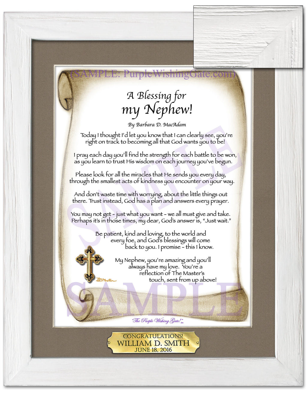 A Blessing for my Nephew (child-adult): Sepia Scroll / 8x10 w/Nameplate / 8x10 White Wash
