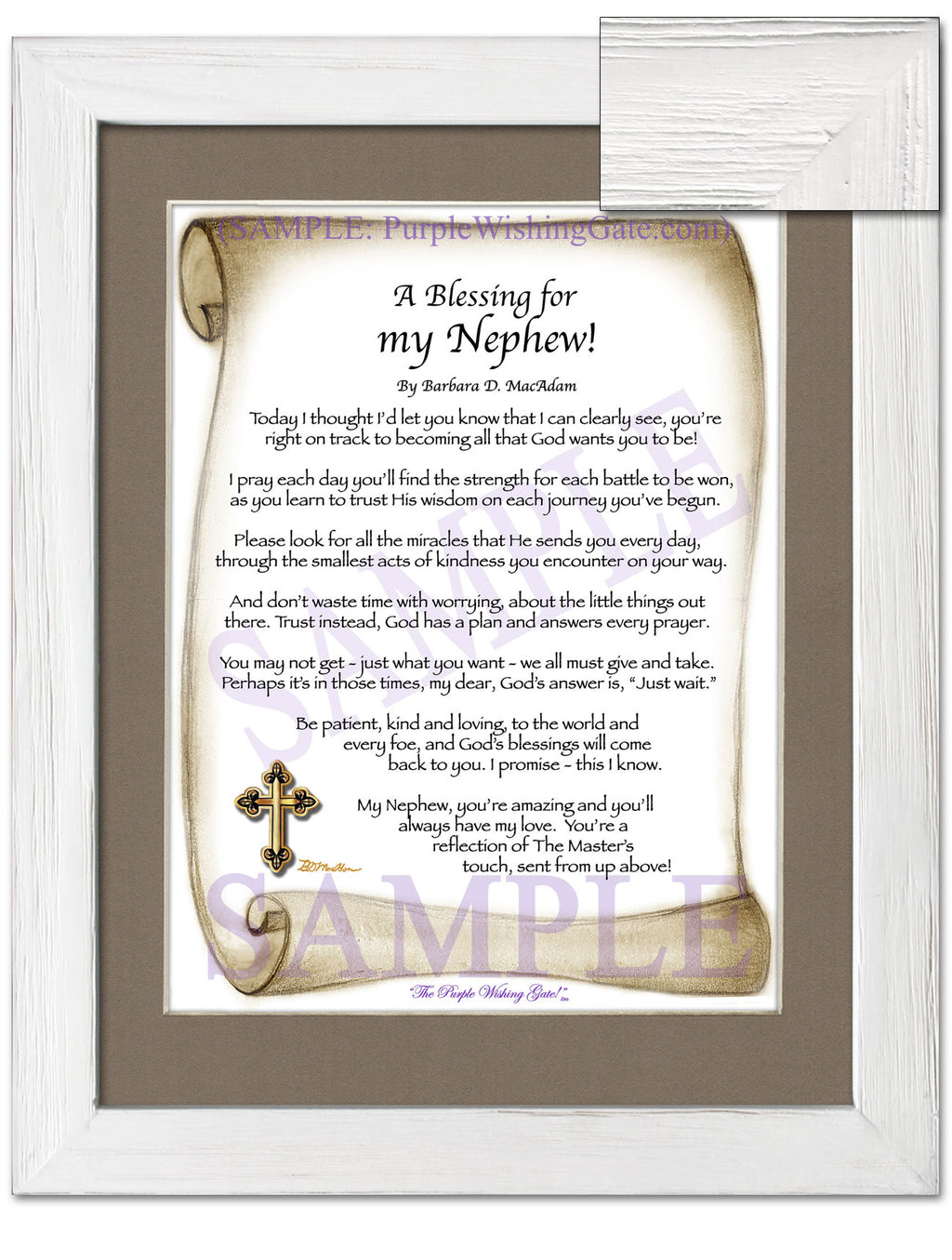 A Blessing for my Nephew (child-adult): Sepia Scroll / 8x10 / 8x10 White Wash
