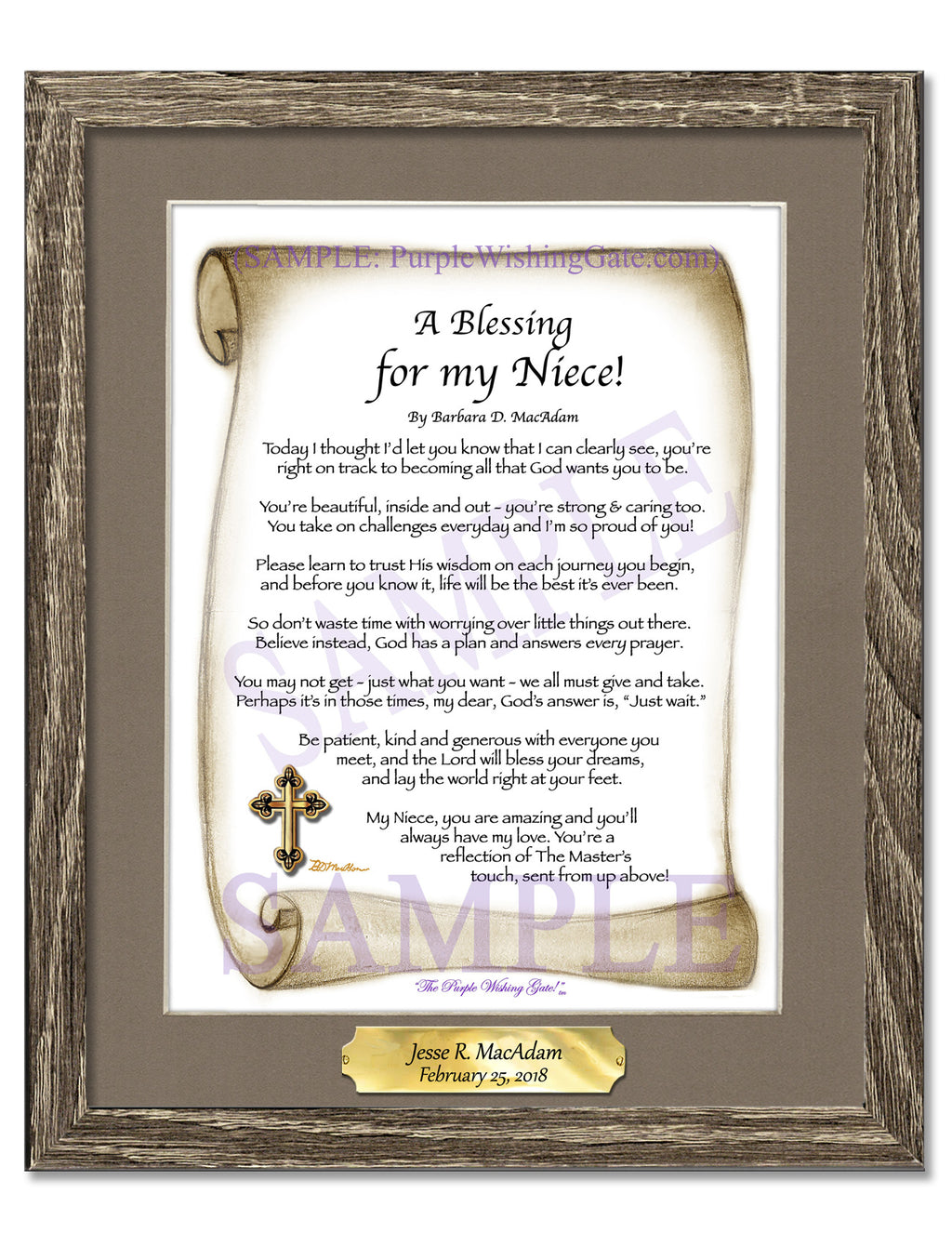 A Blessing for my Niece (child-adult): Sepia Scroll / 8x10 w/Nameplate / 8x10 Birchwood
