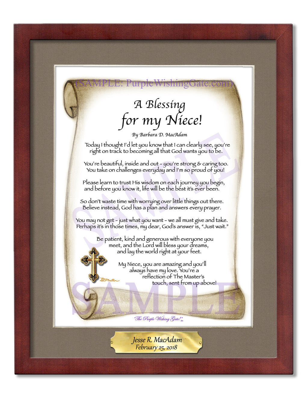 A Blessing for my Niece (child-adult): Sepia Scroll / 8x10 w/Nameplate / 8x10 Classic Walnut

