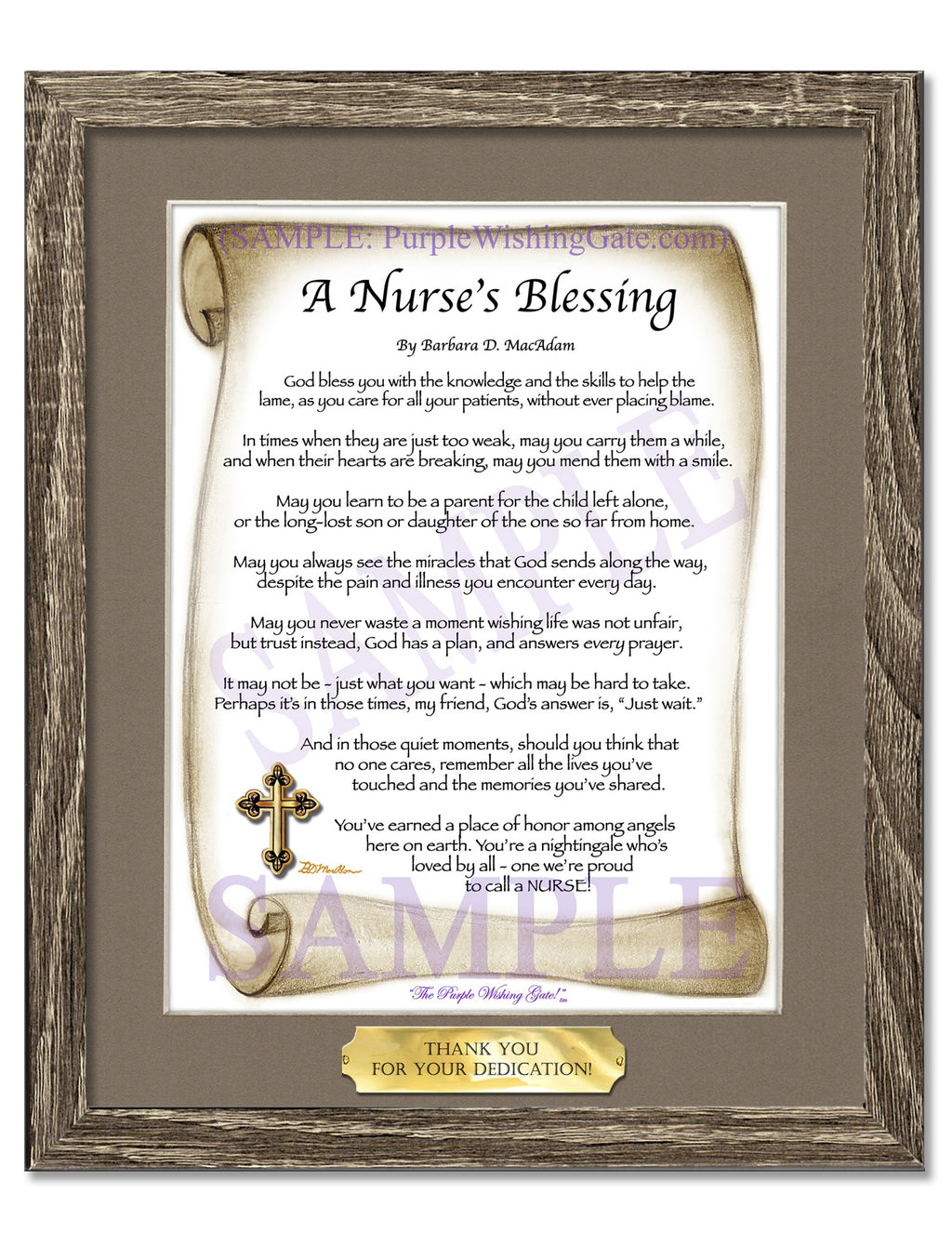 A Nurse's Blessing: Sepia Scroll / 8x10 w/Nameplate / 8x10 Birchwood
