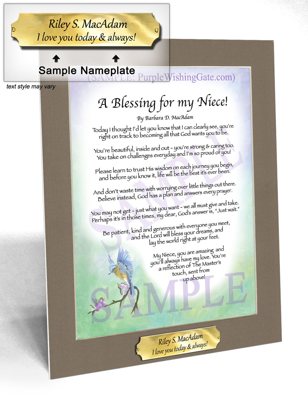 A Blessing for my Niece (child-adult): Bluebird / 8x10 w/Nameplate
