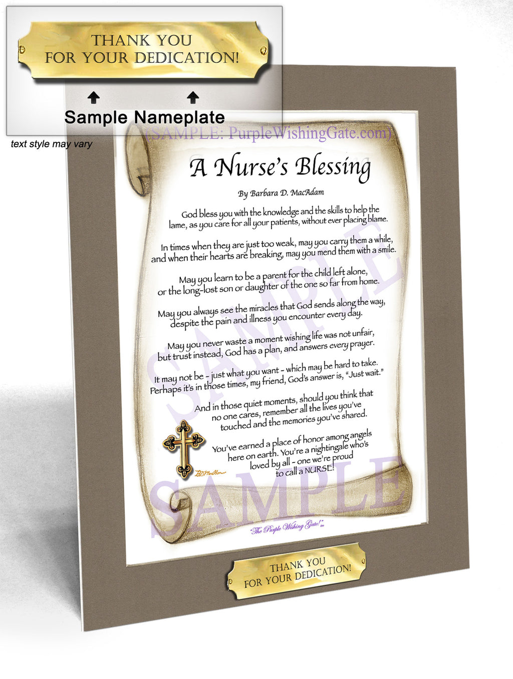 A Nurse's Blessing: Sepia Scroll / 8x10 w/Nameplate
