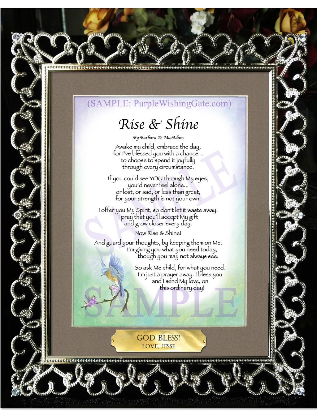 Rise and Shine: Bluebird / 8x10 w/Nameplate / 8x10 Crystal-Silver Hearts
