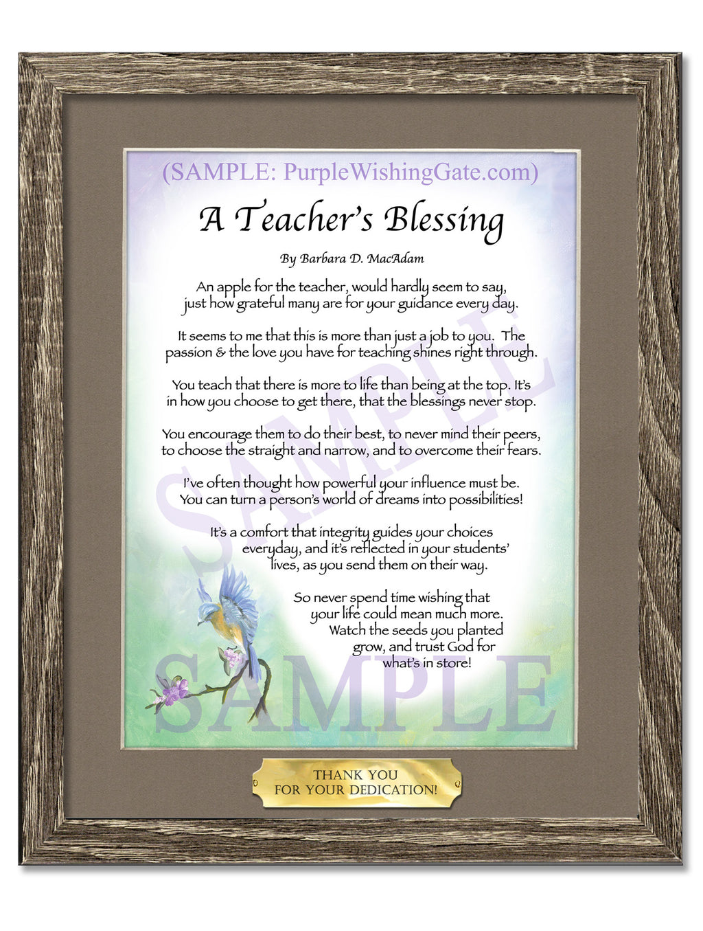 A Teacher's Blessing: Bluebird / 8x10 w/Nameplate / 8x10 Birchwood
