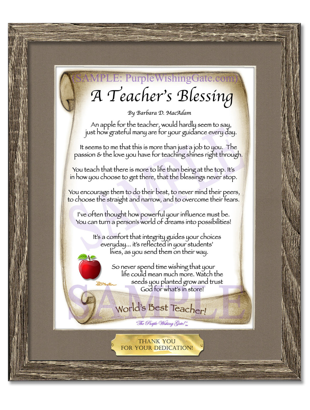 A Teacher's Blessing: Apple Scroll / 8x10 w/Nameplate / 8x10 Birchwood
