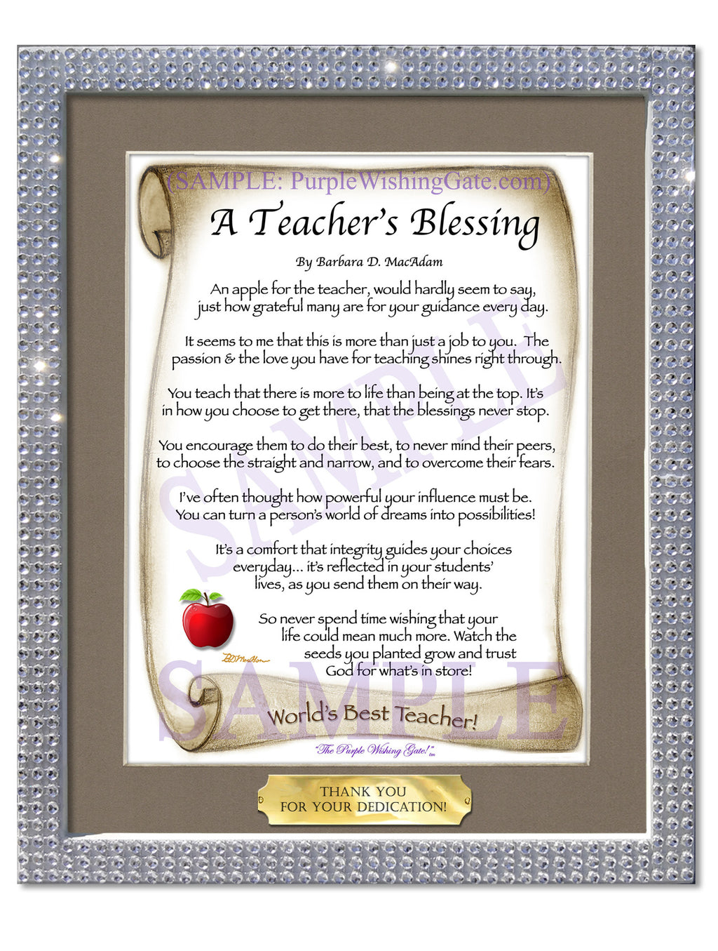 A Teacher's Blessing: Apple Scroll / 8x10 w/Nameplate / 8x10 Silver Bling
