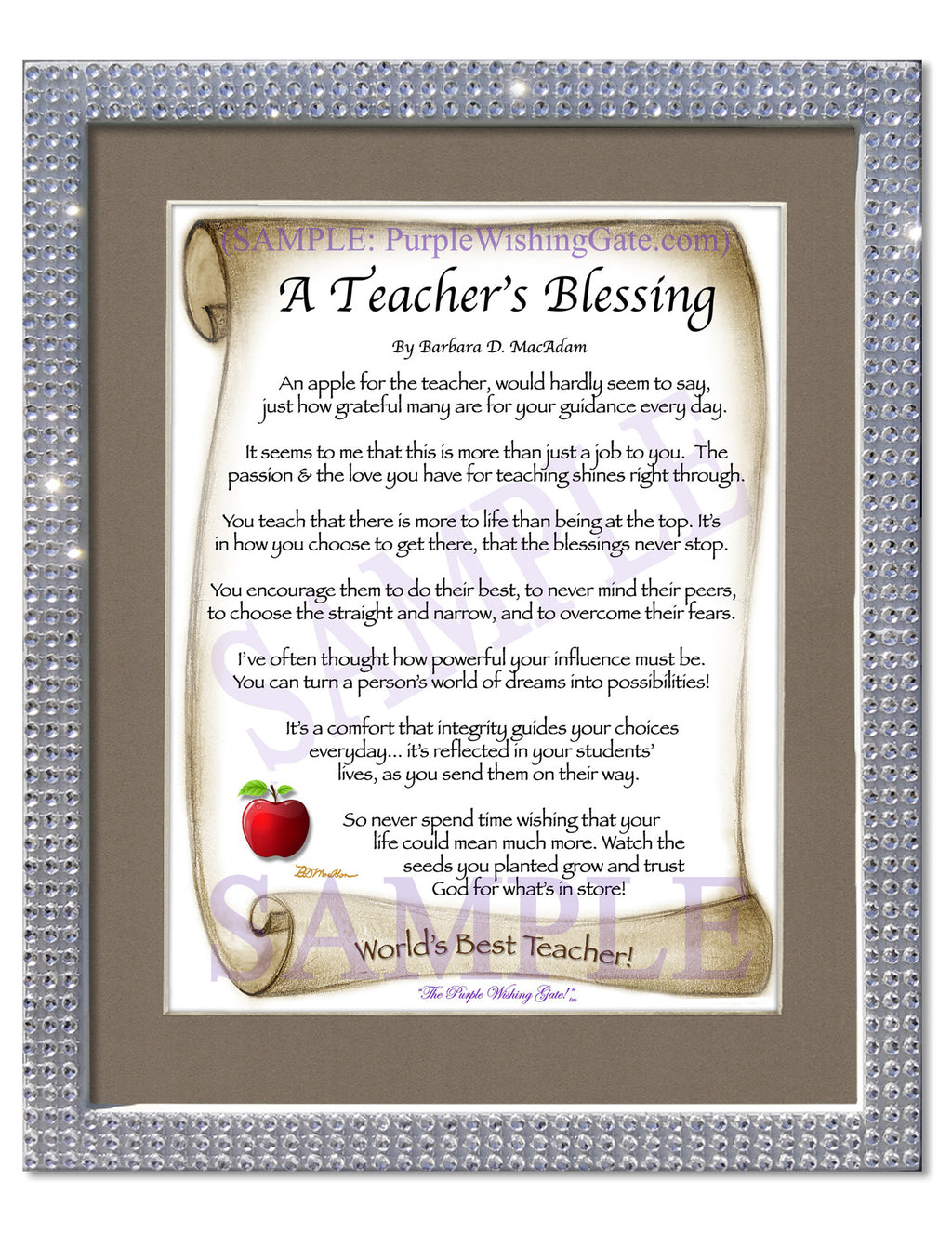 A Teacher's Blessing: Apple Scroll / 8x10 / 8x10 Silver Bling
