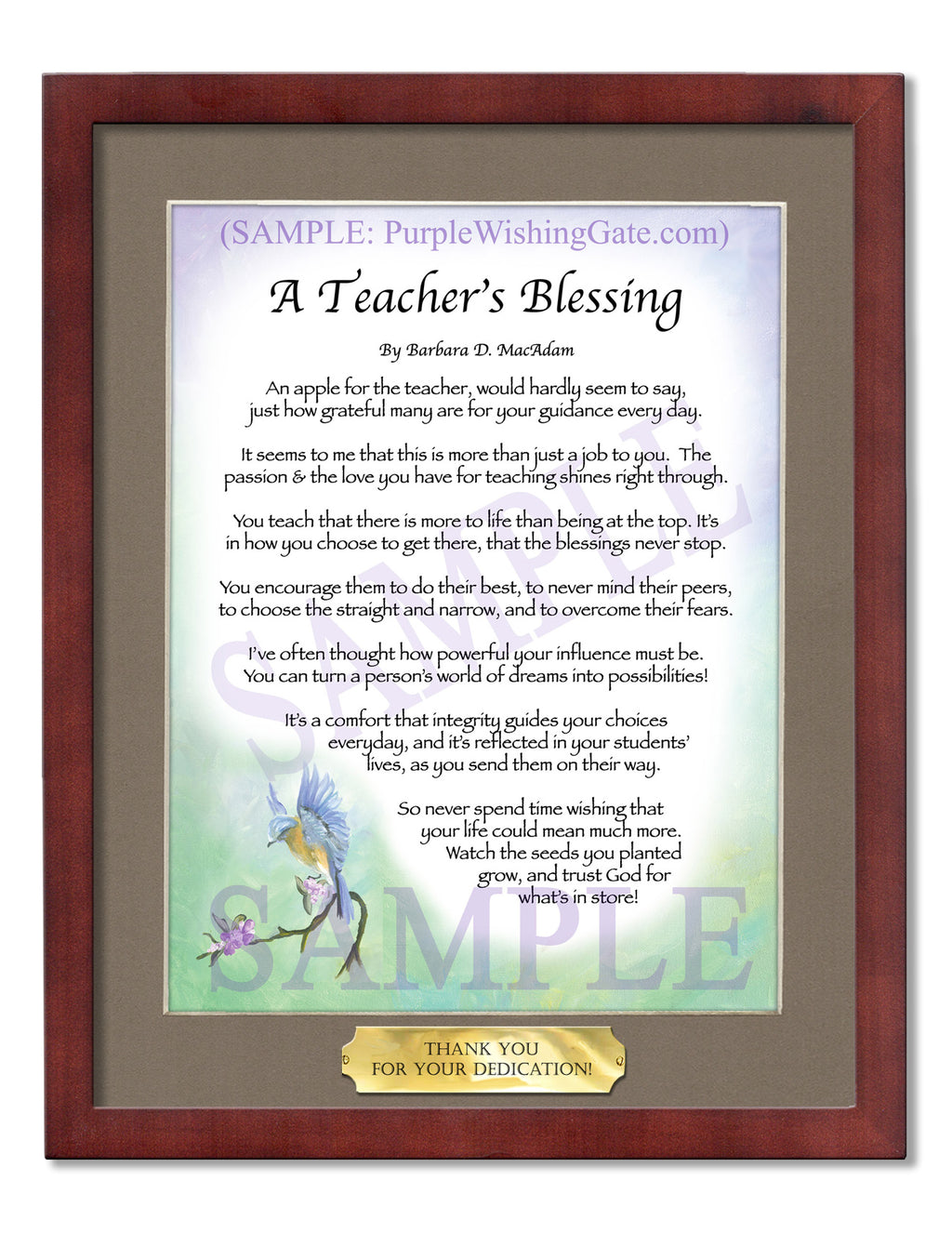 A Teacher's Blessing: Bluebird / 8x10 w/Nameplate / 8x10 Classic Walnut
