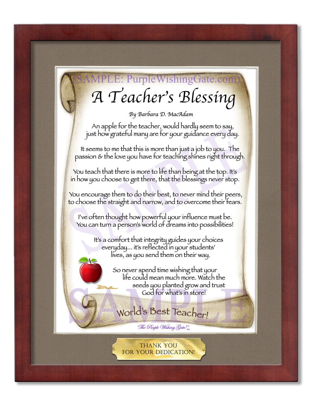 A Teacher's Blessing: Apple Scroll / 8x10 w/Nameplate / 8x10 Classic Walnut
