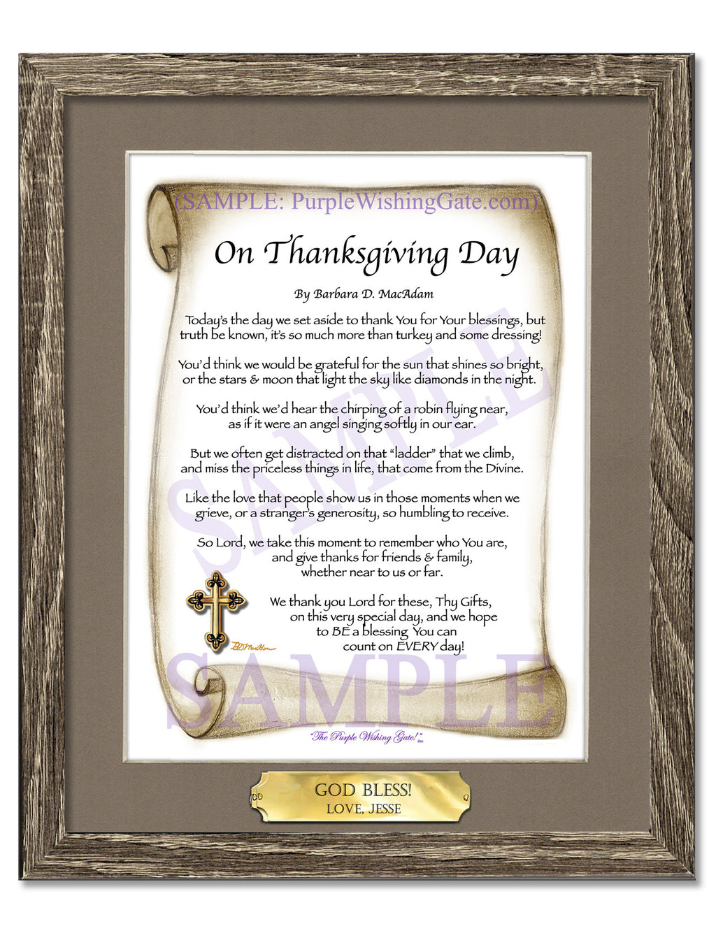 On Thanksgiving Day: Sepia Scroll / 8x10 w/Nameplate / 8x10 Birchwood

