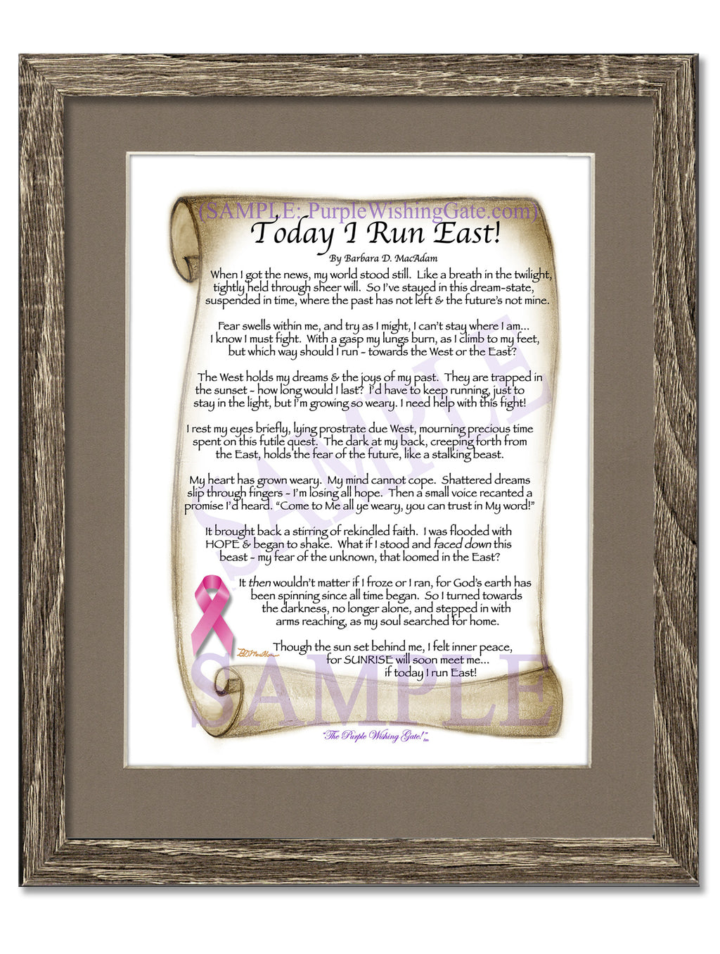 Today I Run East | Prayer of Hope: Sepia Scroll w/ Pink Ribbon / 8x10 / 8x10 Birchwood
