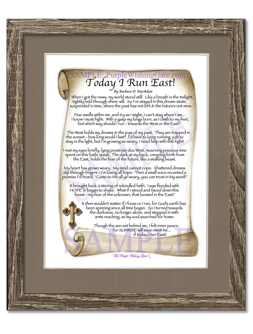 Today I Run East | Prayer of Hope: Sepia Scroll w/ Cross / 8x10 / 8x10 Birchwood
