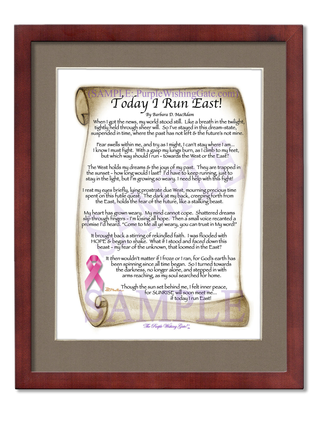 Today I Run East | Prayer of Hope: Sepia Scroll w/ Pink Ribbon / 8x10 / 8x10 Classic Walnut
