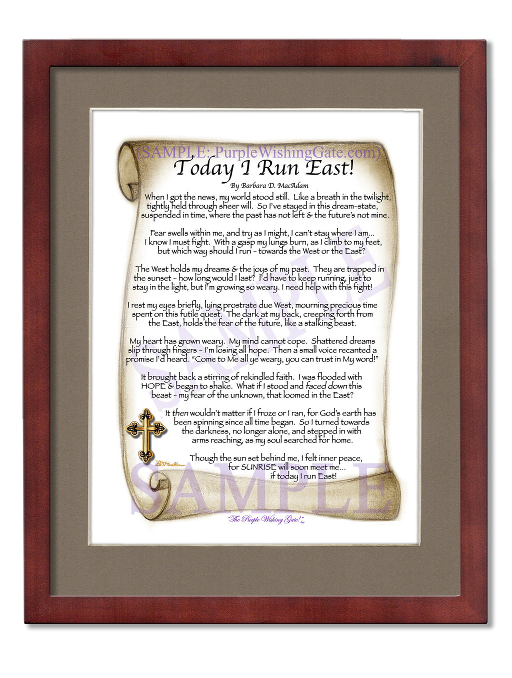 Today I Run East | Prayer of Hope: Sepia Scroll w/ Cross / 8x10 / 8x10 Classic Walnut
