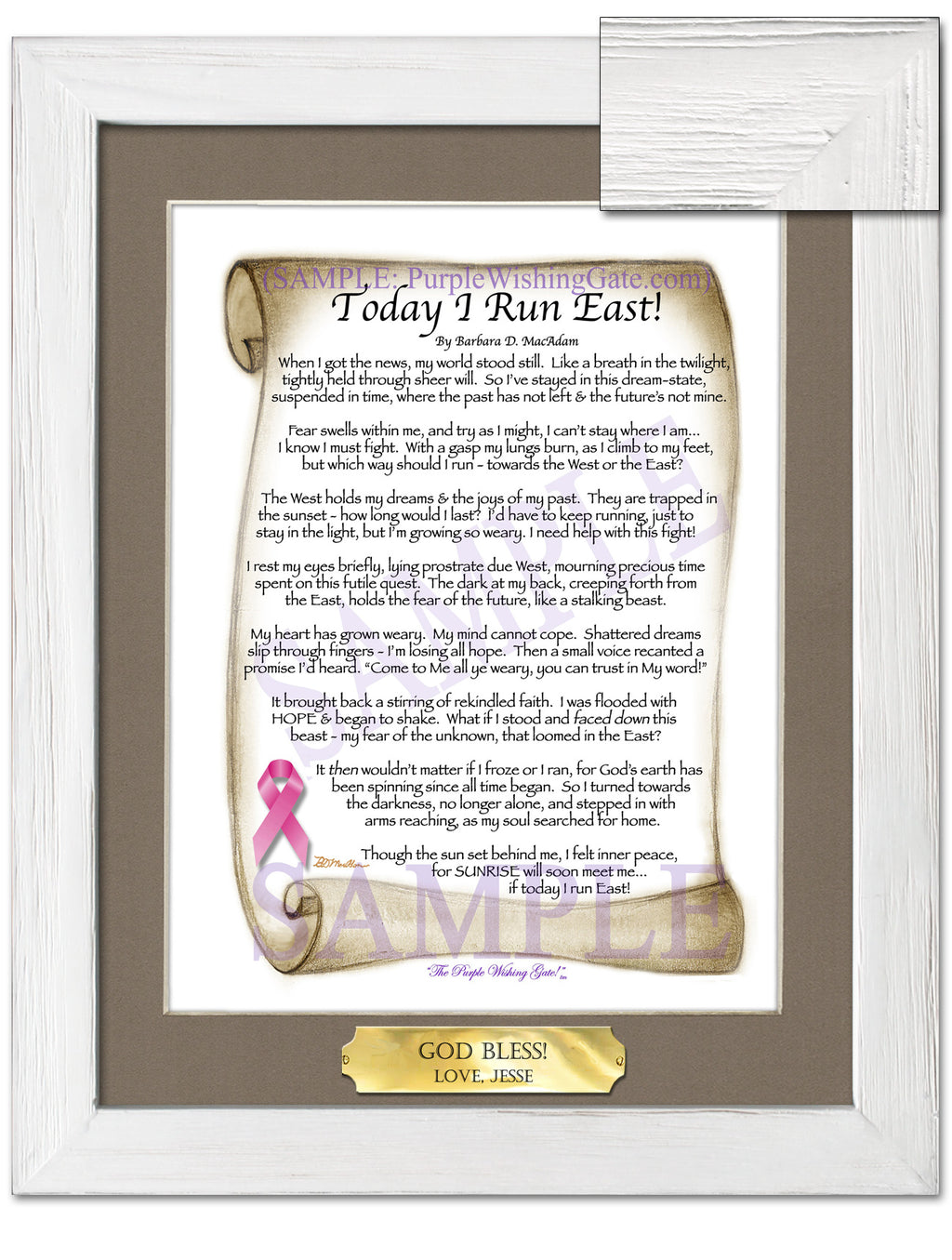 Today I Run East | Prayer of Hope: Sepia Scroll w/ Pink Ribbon / 8x10 w/Nameplate / 8x10 White Wash
