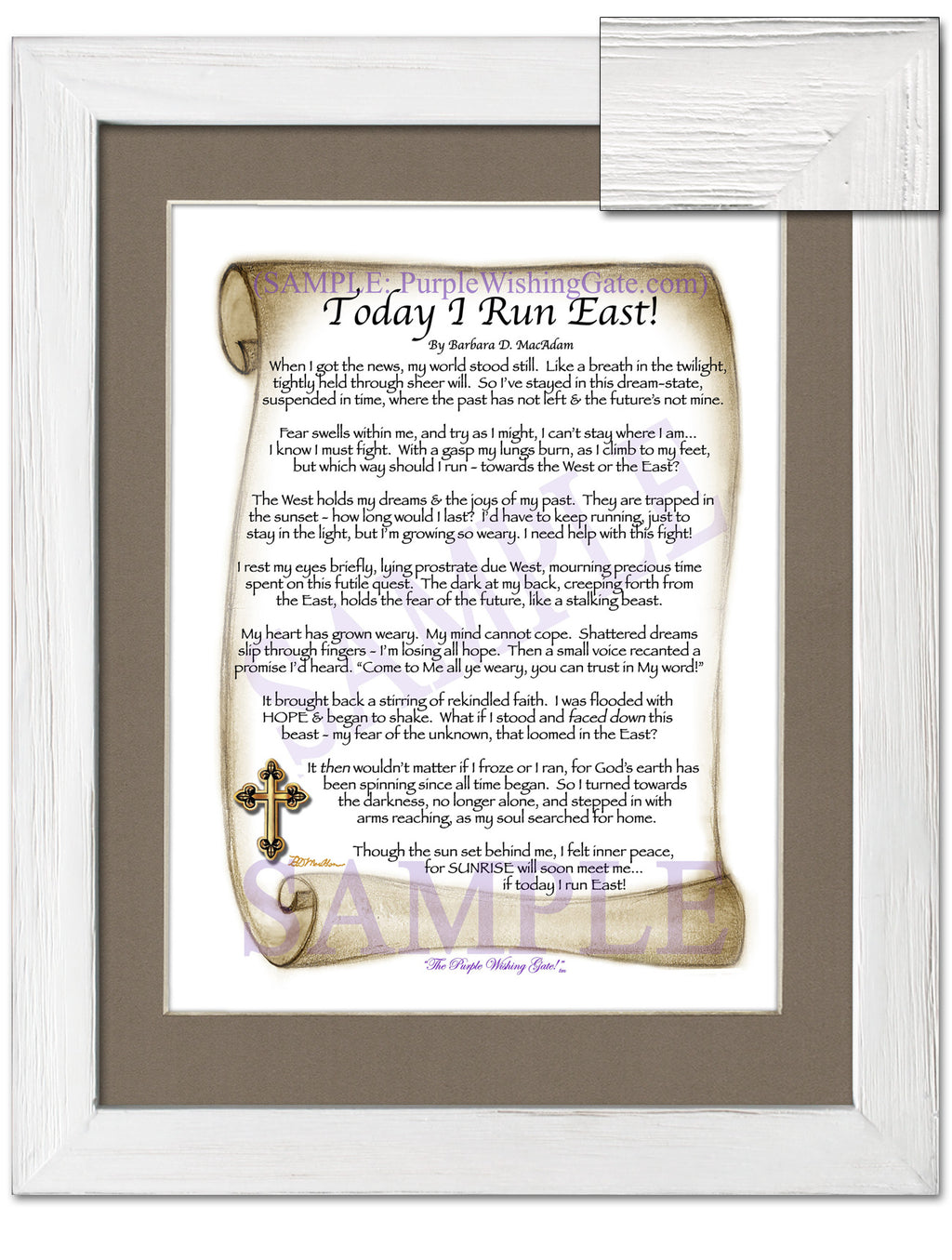 Today I Run East | Prayer of Hope: Sepia Scroll w/ Cross / 8x10 / 8x10 White Wash
