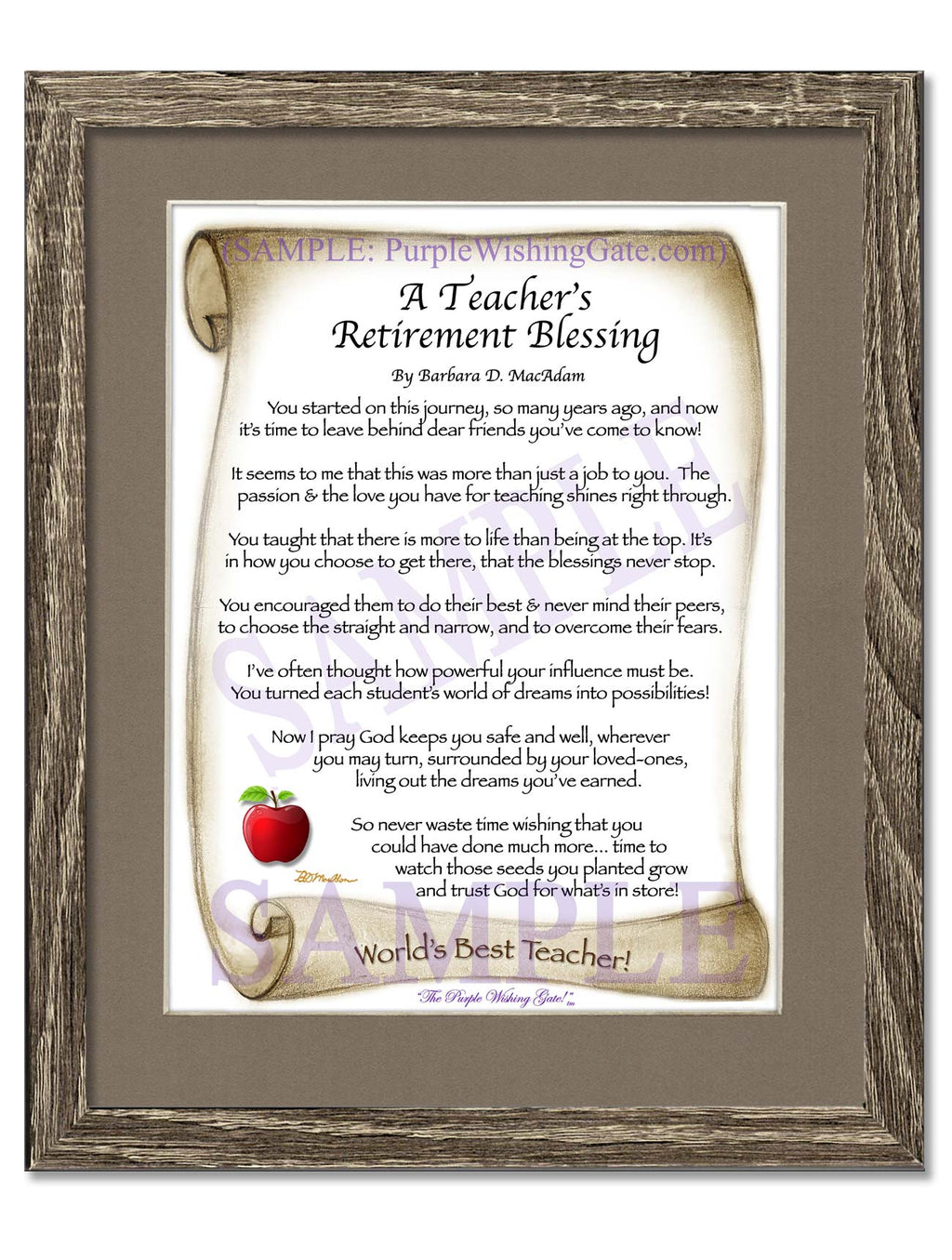 A Teacher's Retirement Blessing: Apple Scroll / 8x10 / 8x10 Birchwood

