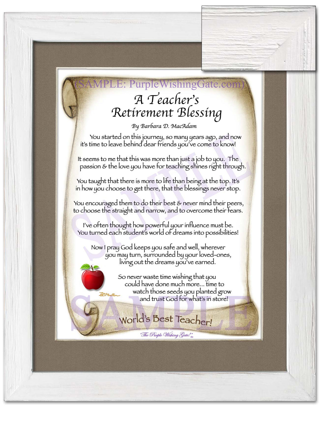 A Teacher's Retirement Blessing: Apple Scroll / 8x10 / 8x10 White Wash

