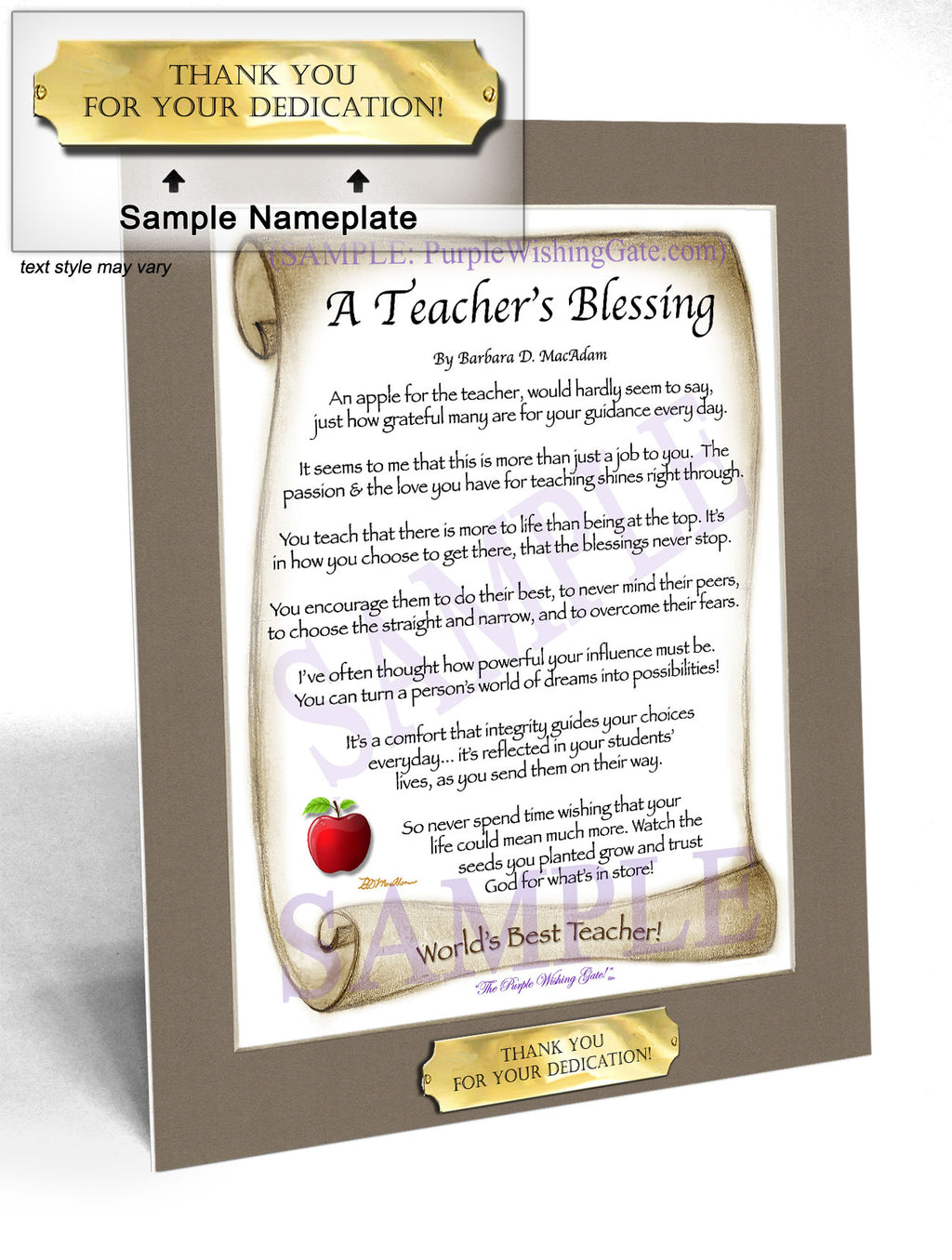 A Teacher's Blessing: Apple Scroll / 8x10 w/Nameplate
