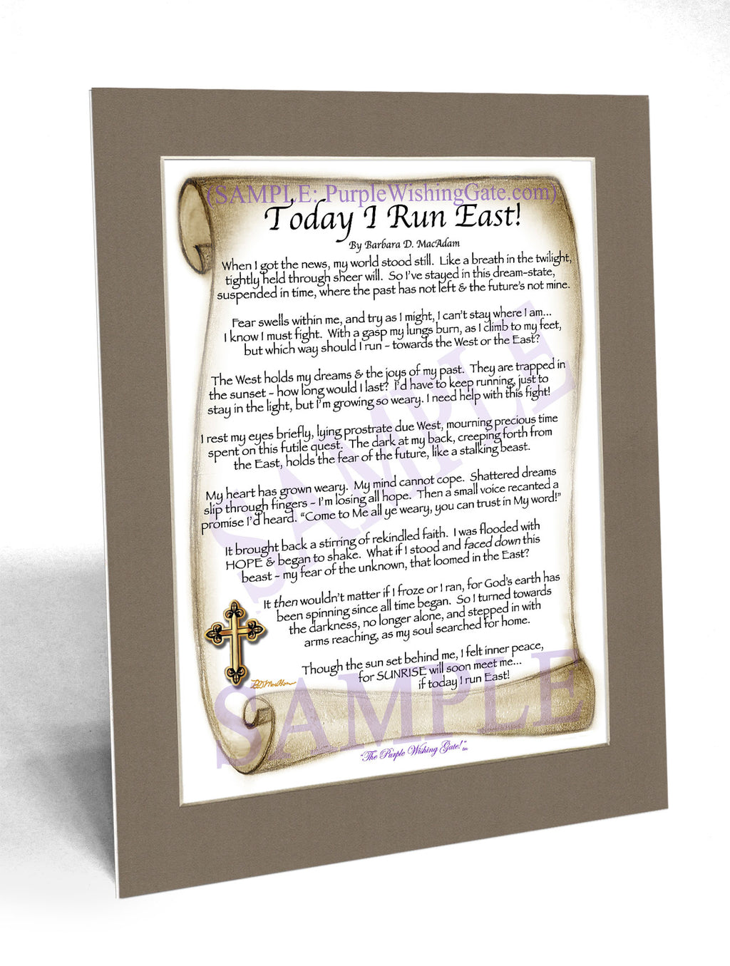 Today I Run East | Prayer of Hope: Sepia Scroll w/ Cross / 8x10

