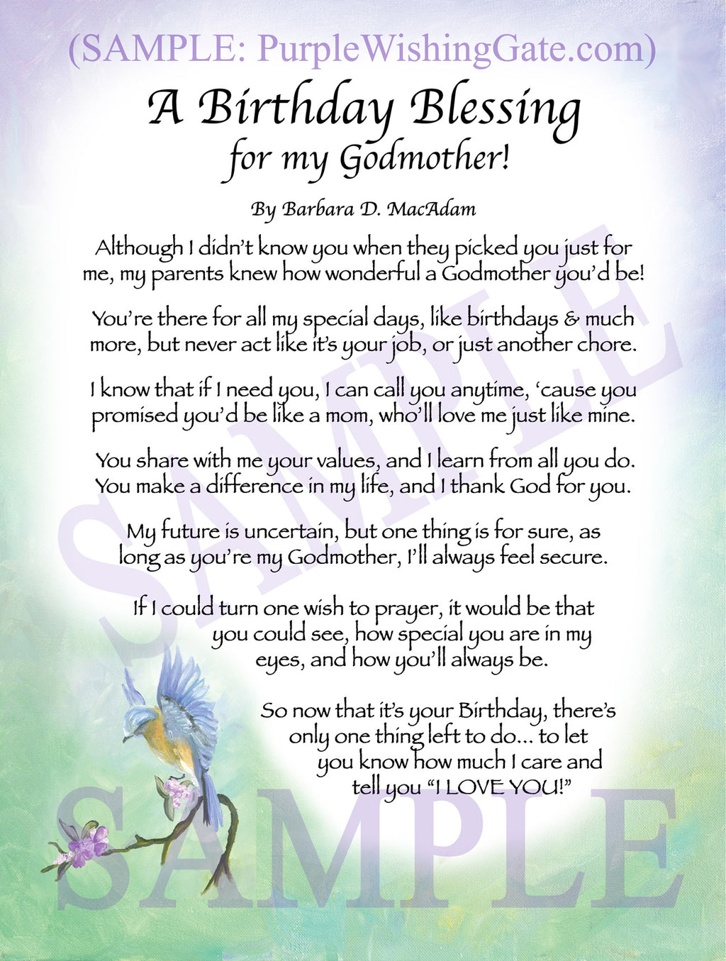 A Birthday Blessing for my Godmother: Bluebird
