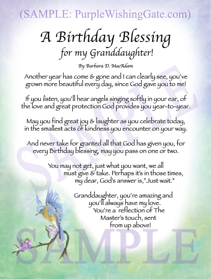 Granddaughters Birthday Gift: Framed Blessing | PurpleWishingGate.com