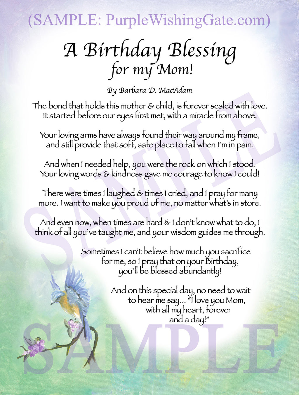 A Birthday Blessing for my Mom: Bluebird

