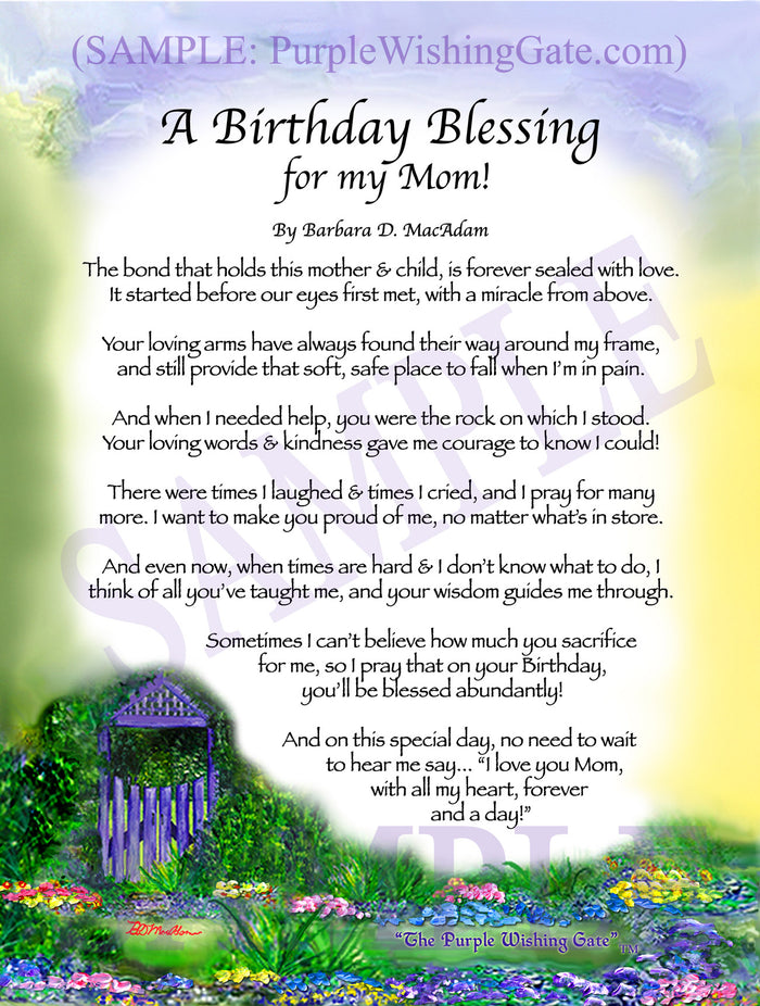 A Birthday Blessing for Mom: Personalized Gift | PurpleWishingGate.com