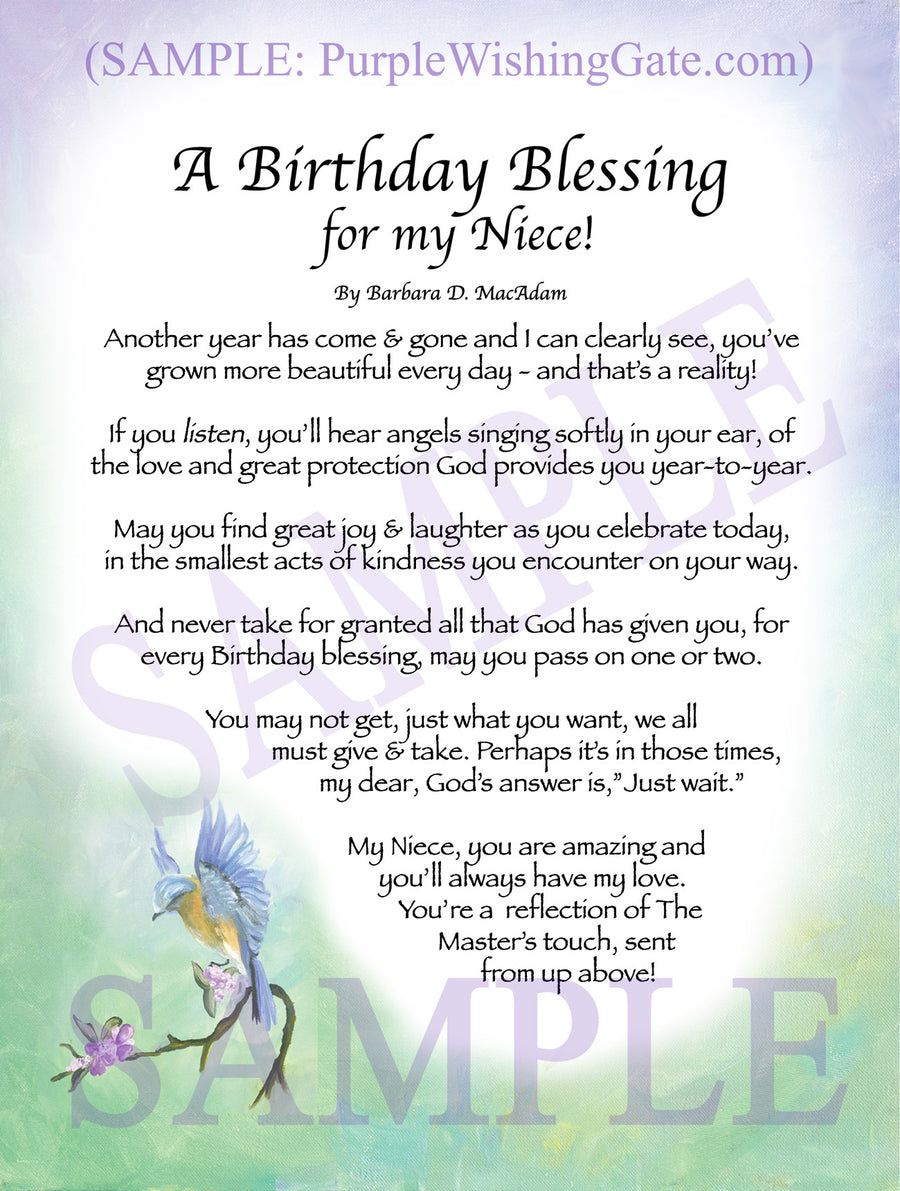 Birthday Blessing for Niece: Personalized Gift | PurpleWishingGate.com