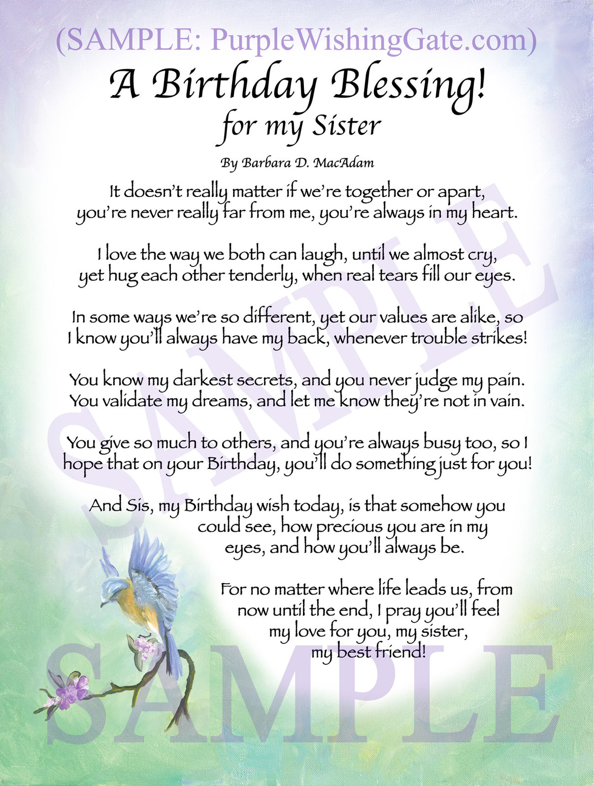 A Birthday Blessing! for my Sister - Birthday Gift - PurpleWishingGate.com