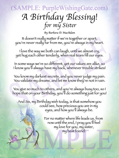 A Birthday Blessing! for my Sister - Birthday Gift - PurpleWishingGate.com