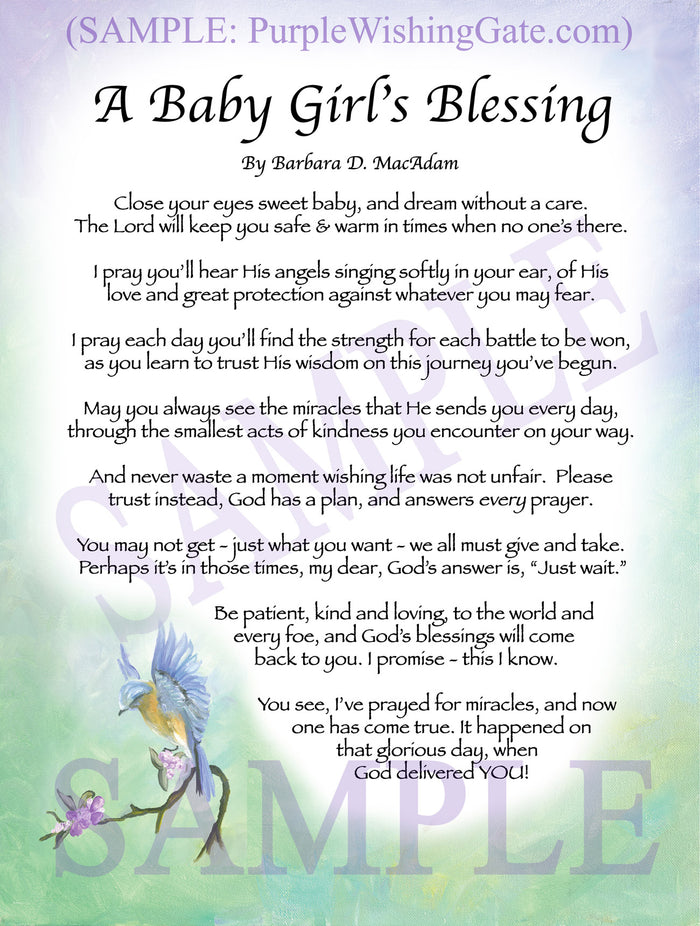 Baby Girl's Blessing: Personalized, Framed Gift! | PurpleWishingGate