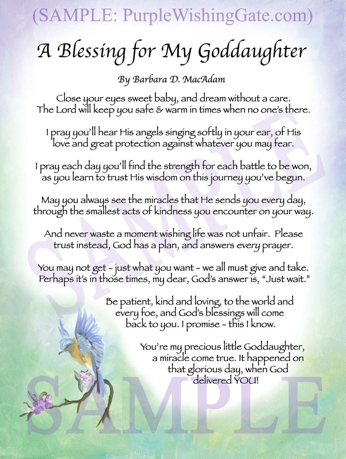 A Blessing for My Goddaughter (baby) - Baby Gift - PurpleWishingGate.com